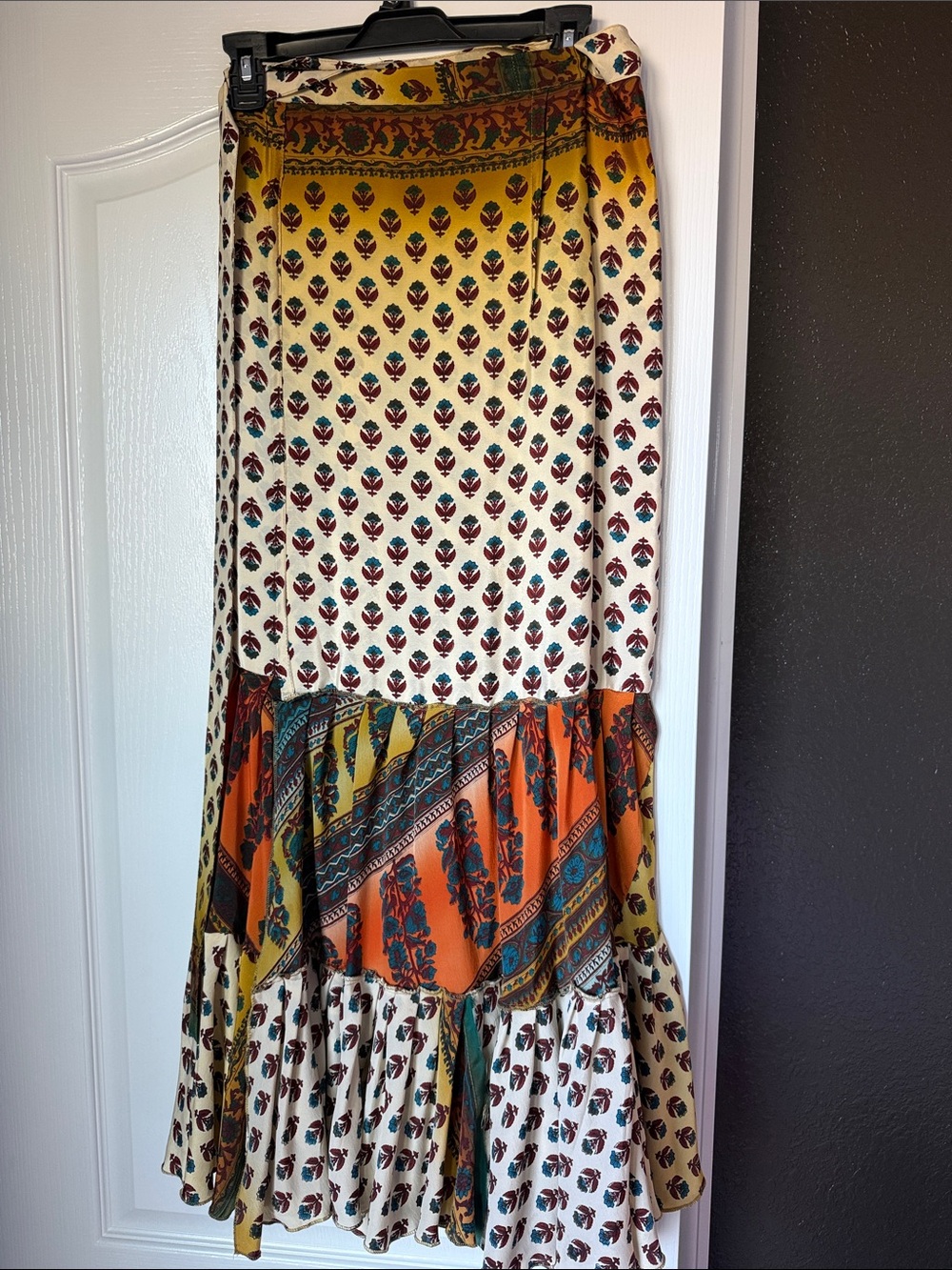 Advance Apparels Bohemian Tiered Maxi Skirt wrap around - Yellow, Orange, Cream